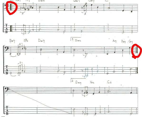A full chart example showing repeat marks in context