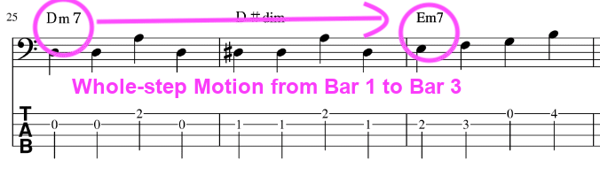 Whole-step motion from bar 1 to bar 3